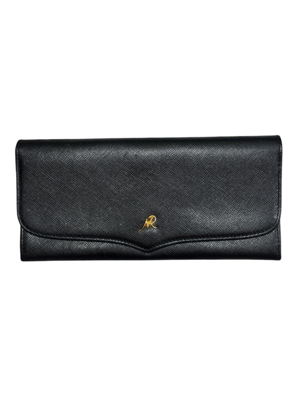 Nina Ricci Black Saffiano Leather Clutch with Gold NR Monogram